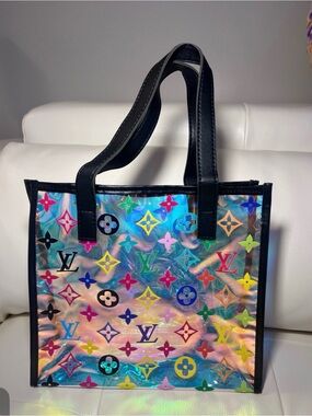 Holographic Multicolor Tote Bag with Black Trim